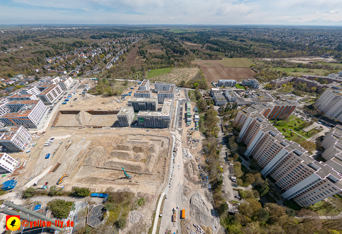 21.04.2023 - Luftbilder von der Baustelle Alexisquartier und Pandion Verde in Neuperlach